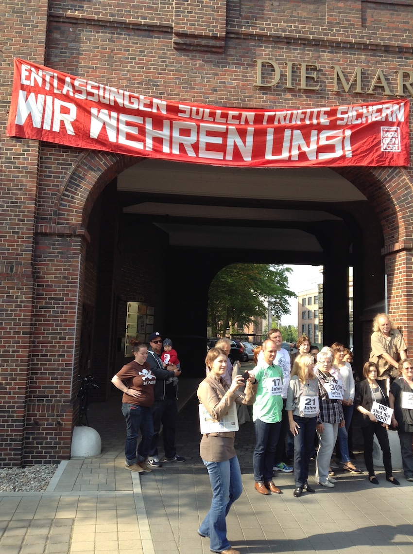  – Schlechte Nachrichten gibt es schon länger, schon 2014 protestierten Mopo-Mitarbeiter gegen Stellenabbau (Foto: Anne Stark)