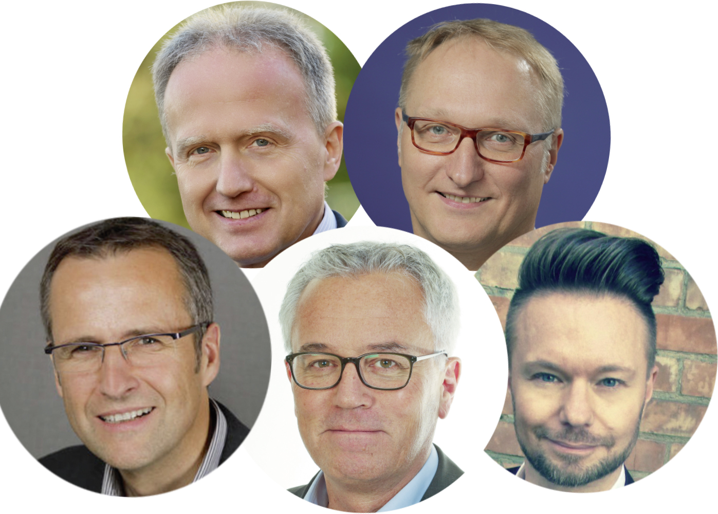  – Im Uhrzeigersinn von links: Christian Longardt (Chefredakteur der Kieler Nachrichten), Wolfgang Rath (Redaktionsleiter Bergedorfer Zeitung), Joachim Dreykluft (Online-Chefredakteur Schleswig-Holsteinischer Zeitungsverlag), Marcel Auermann (Head of Digital Weser-Kurier Mediengruppe), Gerald Goetsch (Chefredakteur Lübecker Nachrichten) (Fotos: Kieler Nachrichten/Ulf Dahl, Bergedorfer Zeitung/Neff, shz/Michael Staudt, Sebastian Kropp und Lübecker Nachrichten)